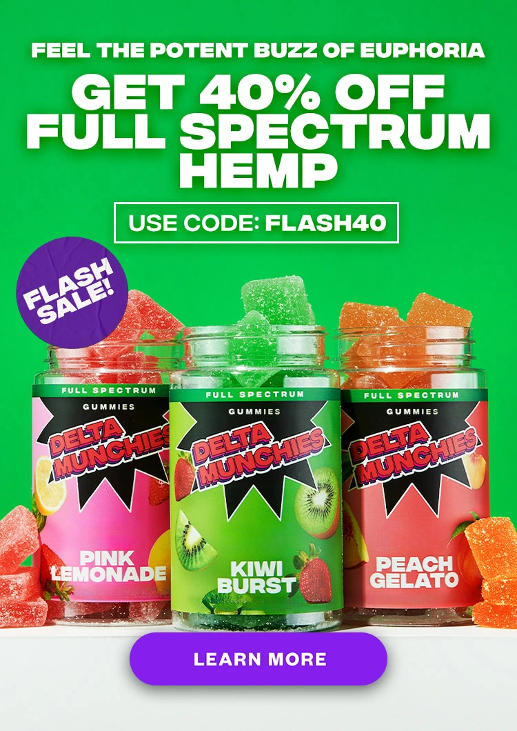 Feel the potent buzz of euphoria. Get 40% off full spectrum hemp. Use code: flash40 Click to learn more